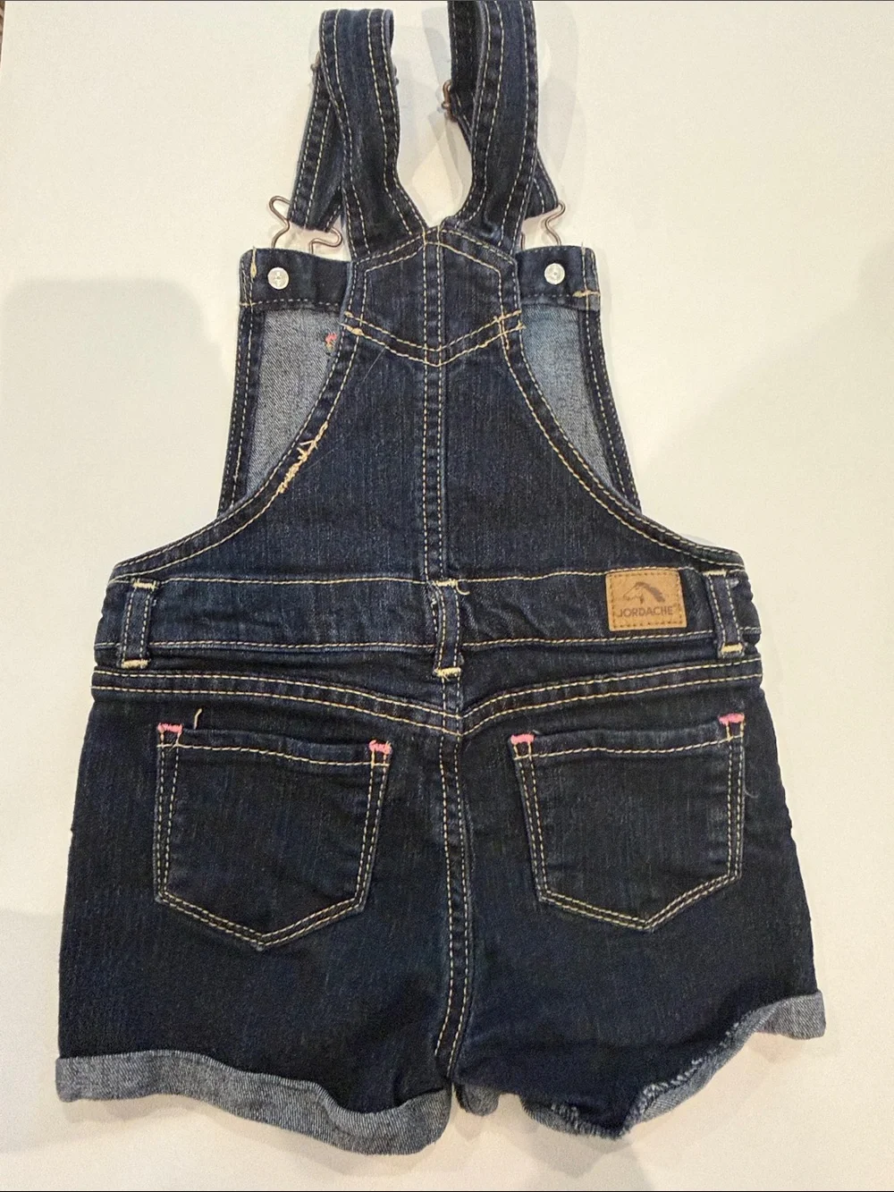 OshKosh B'gosh Dark Indigo Denim Shortalls with Pink Accents